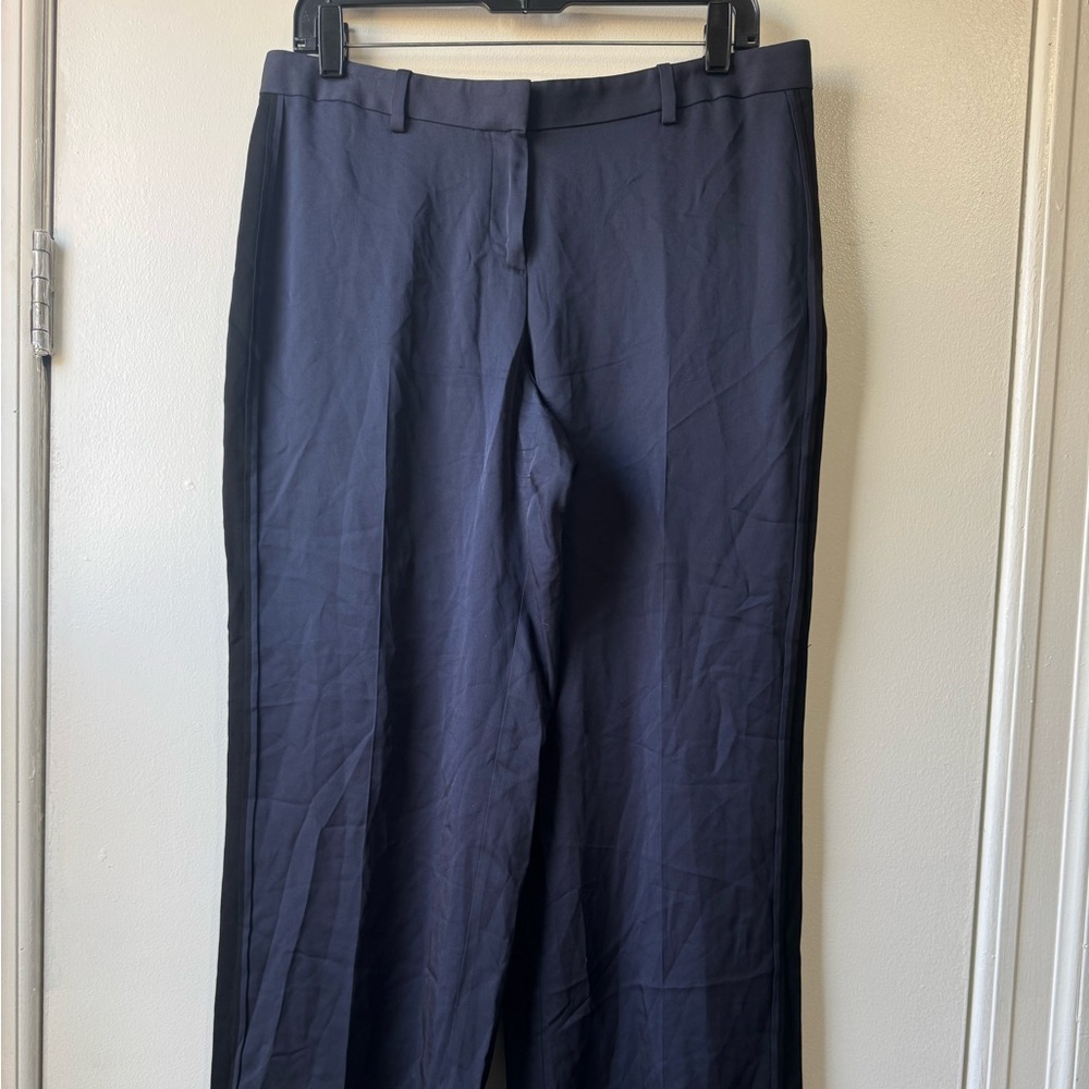 Theory 100% Silk Blue and Black Wide-Leg Trousers - Picture 11 of 11